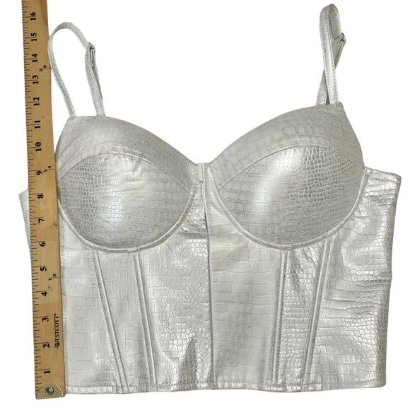 Bustier Crop Top Faux Crocodile Leather White Silver Size Medium - Picture 4 of 8